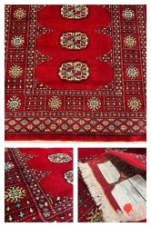 röd handknuten pakistan matta
